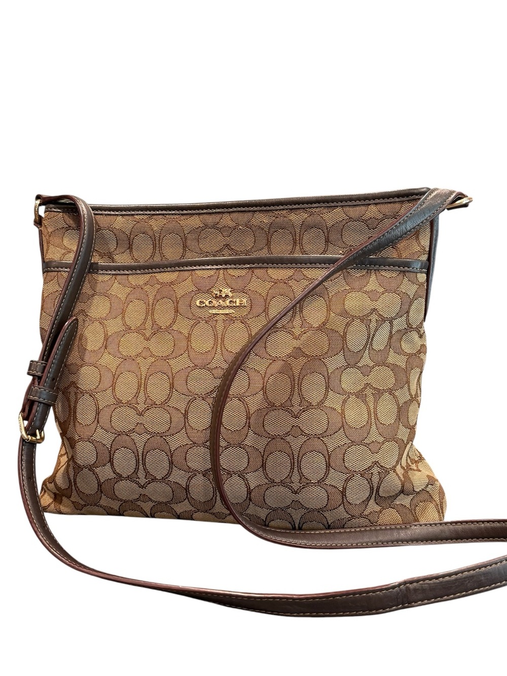 Coach signature monogram F58285 canvas crossbody bag purse brown